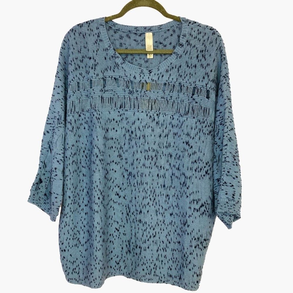 Marla Wynne Blue Striated Box Knit Sweater - 1X - Picture 2 of 5